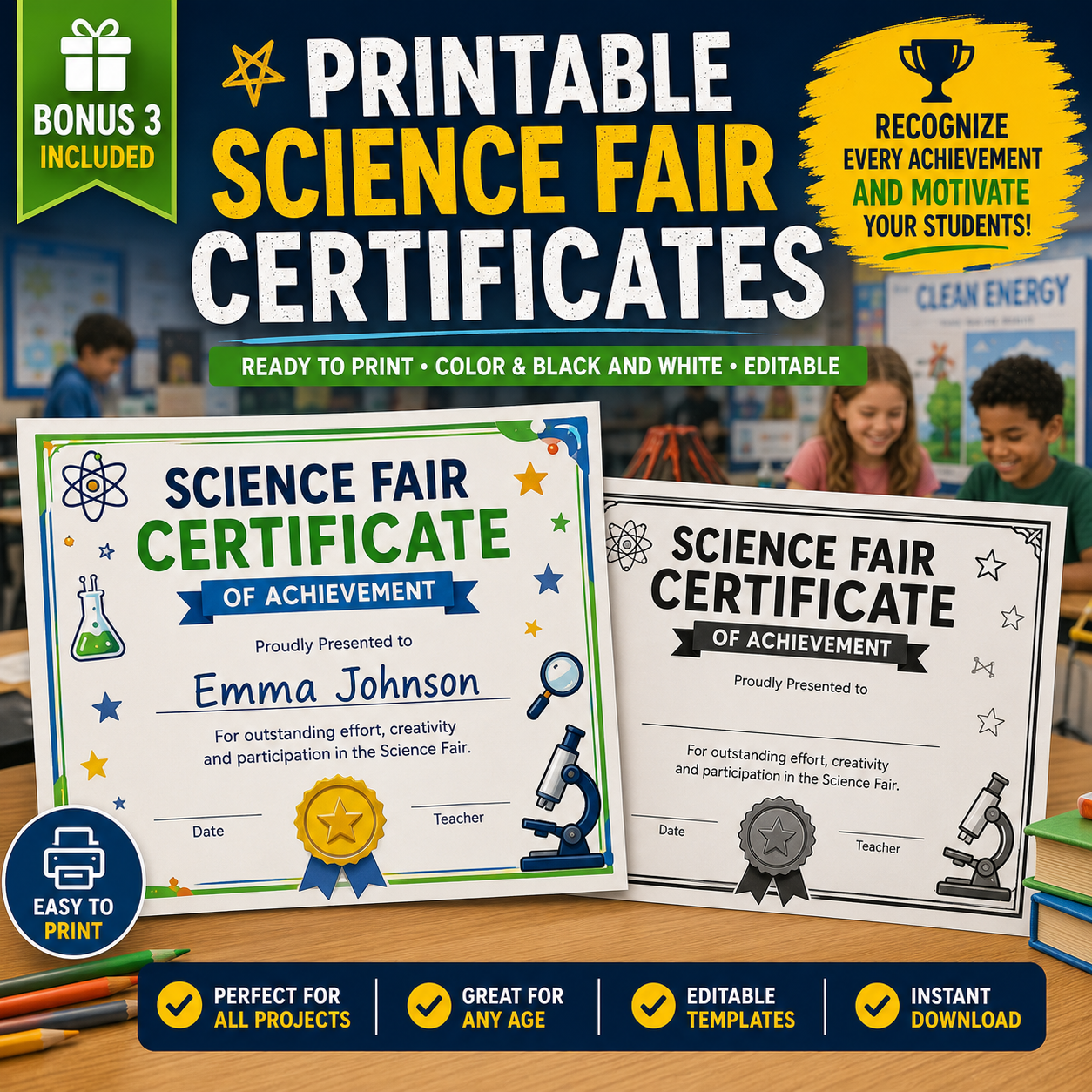 Printable Science Fair Certificates